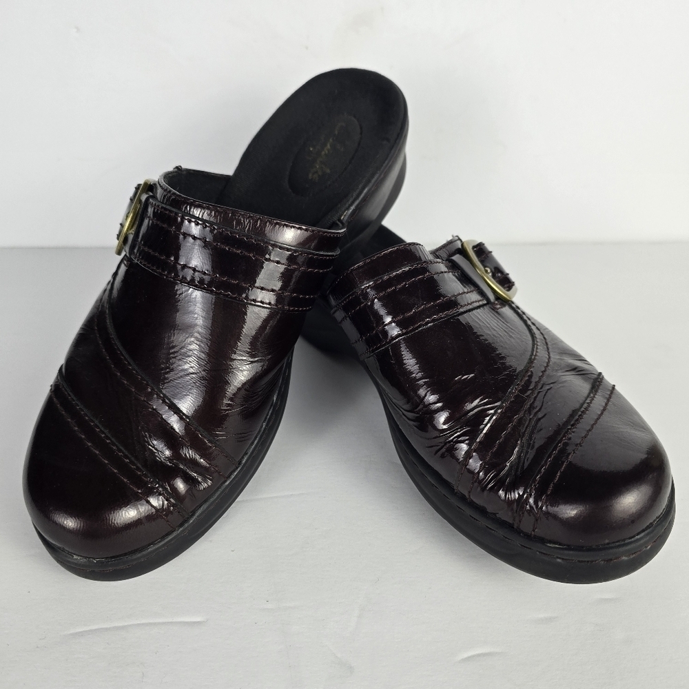 Clarks Bendables Women's PatentLeather Lexi Lilac Red Rouge Clog Mules‎ Shoes 9M